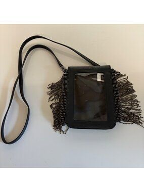 Simply Vera Vera Wang Black Clear Panel Crossbody Bag Rhinestone Fringe Edgy Sty